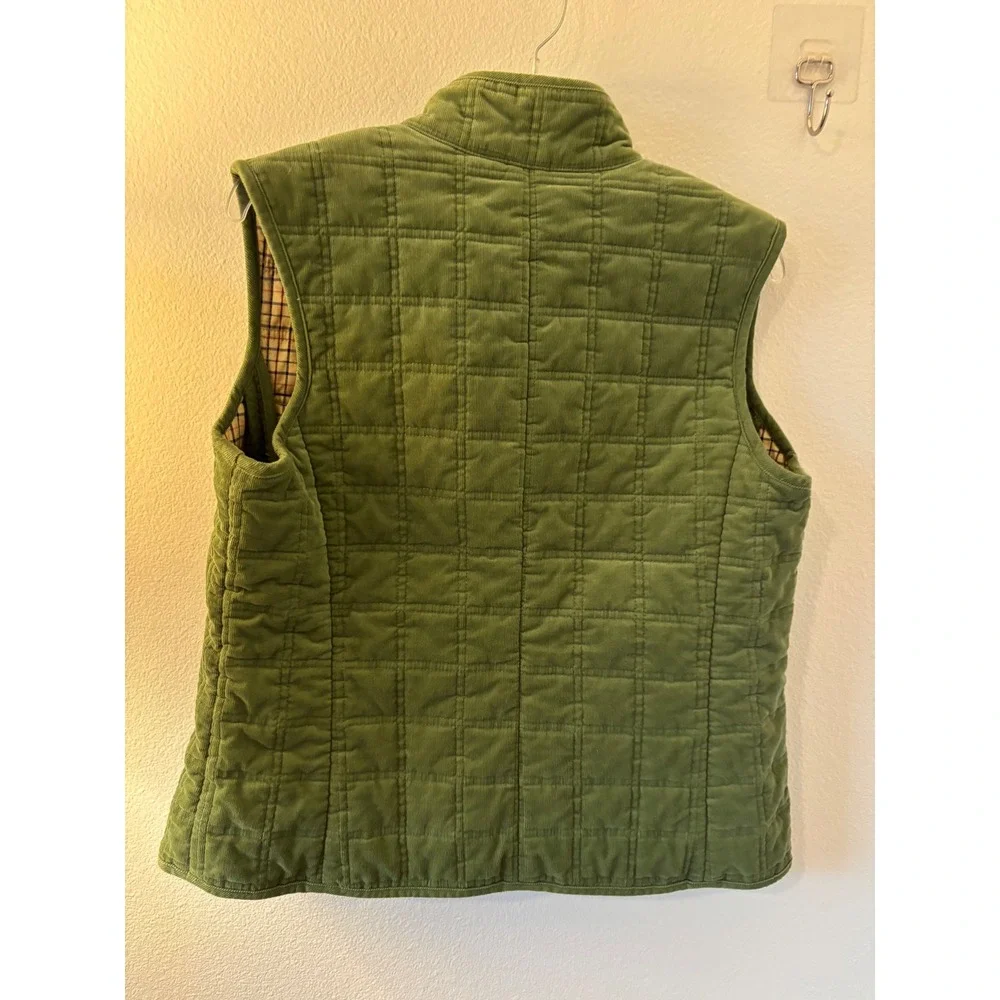 Brooks Brothers Womens Quilted Corduroy Vest Olive Green Plaid Lined Small